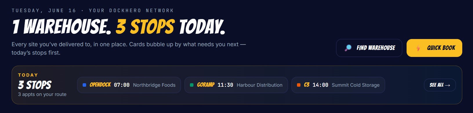 A carrier's DockHero dashboard with every appointment across all their sites